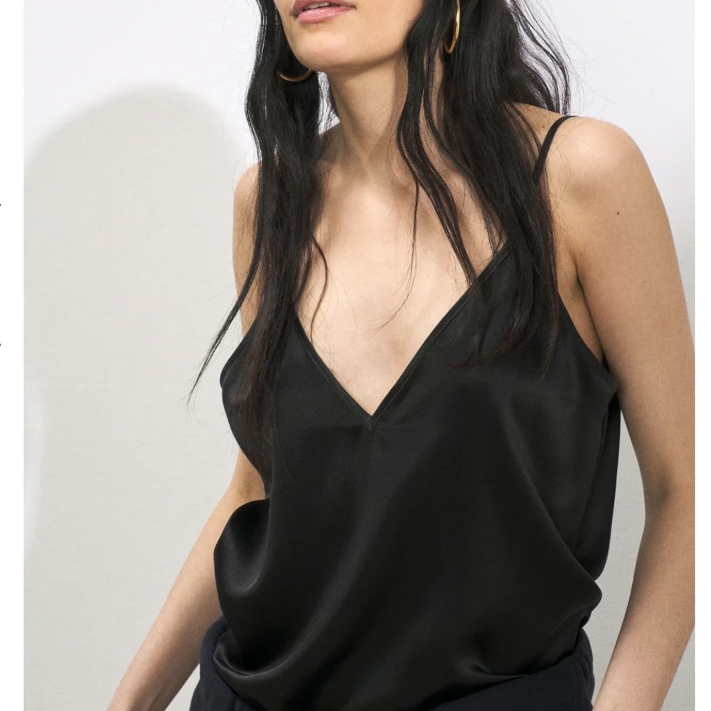 Raey V Neck Silk Satin Camisole Tank Black Cami Size 4 Fleur Du Mal Baserange